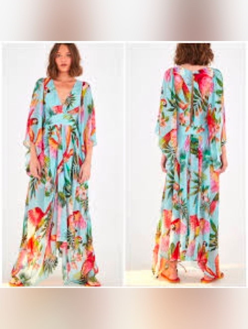 Farm Rio Tropical Print V-Neck Maxi Dress - Blue